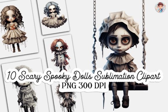Download 10 Scary Spooky Doll Sublimation Clipart - Doll Collection