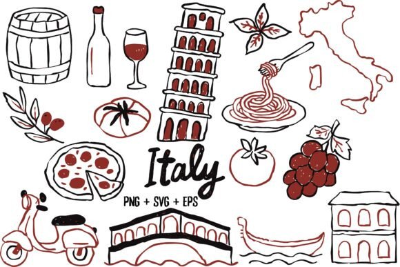 Download Hand Drawn Italy Travel Food Pizza SVG - Food Collection