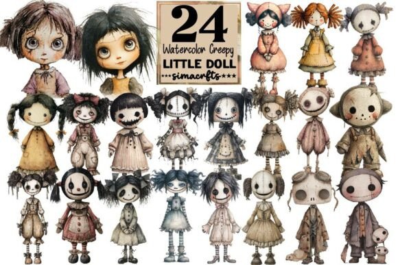 Download Watercolor Creepy Little Doll PNG Bundle - Doll Collection