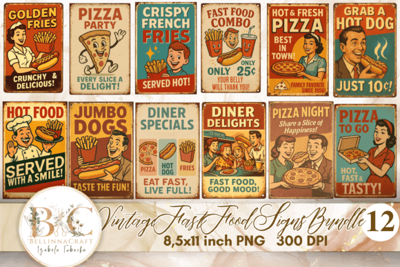 Download Vintage Fast Food Signs Bundle PNG - Food Collection
