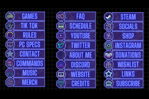 Download Neon Twitch Panels Twitch Overlays - Panel Collection