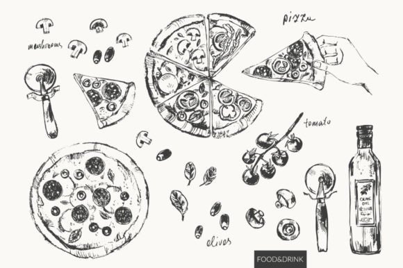 Download Fast Food Pizza Sketches - Food Collection