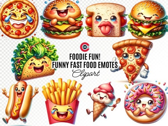 Download Cute Funny Fast Food Emotes Clipart - Food Collection