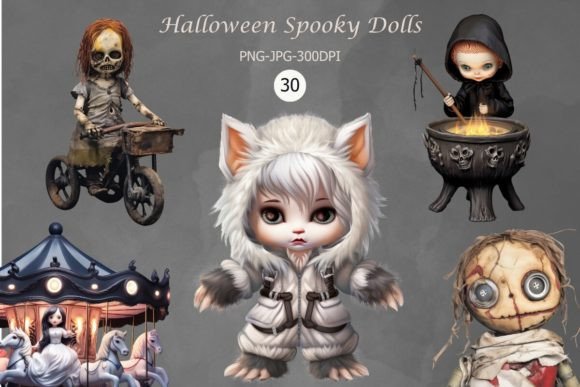 Download Watercolor Halloween Spooky Doll Clipart - Doll Collection