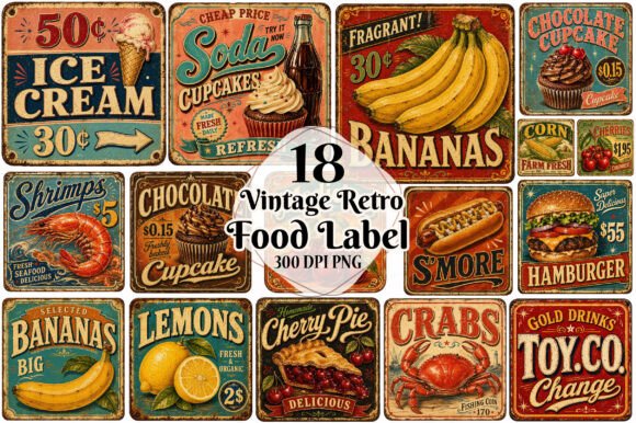 Download Vintage Retro Food Label &amp; Signage - Food Collection