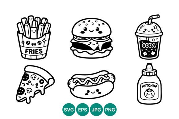 Download Cute Fast Food Kawaii Icon Set - Food Collection