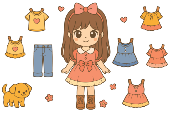 Download Cute Paper Doll Girl Vector EPS - Doll Collection