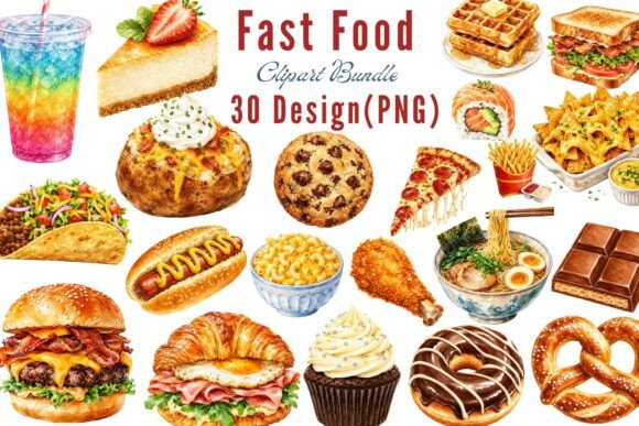 Download Watercolor Fast Food Clipart - Food Collection