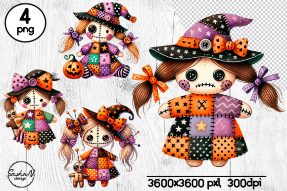 Download Halloween Patchwork Witch Doll Clipart - Doll Collection