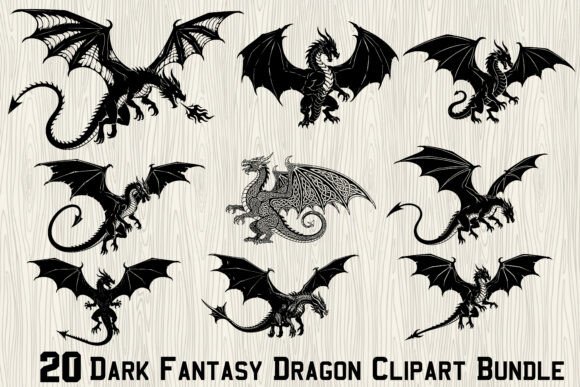 Download 20 Dark Fantasy Dragon Clipart Bundle - Dark fantasy Collection