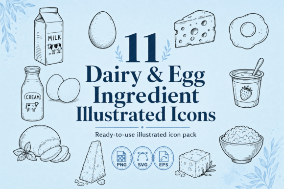 Download 11 Food Icon Set Dairy Egg - SVG PNG EPS - Food Collection