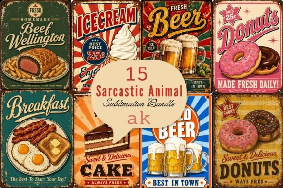 Download Retro Food Poster Sublimation PNG Bundle - Food Collection