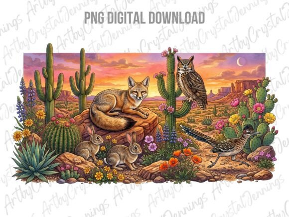 Download Western Desert Wildlife Sunset Scene PNG - Wildlife Collection